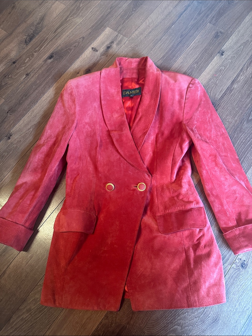 Danier Red Suede Leather Jacket. Small.